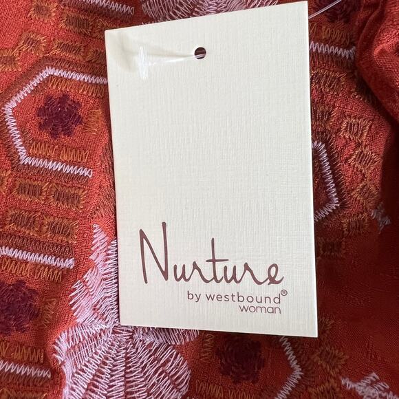 Nurture by Westbound Womens Tunic Top 1X Burnt Orange Embroidered Boho Peasant - Picture 7 of 8
